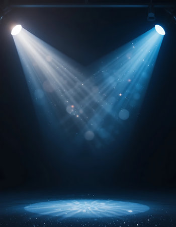 stage lighting effect on a dark background with spotlightsの写真素材