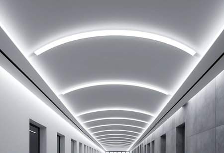 Corridor of modern office building with white lights. 3d renderingの写真素材