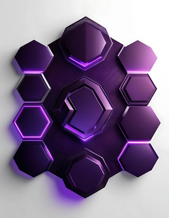 Purple hexagonal shape on white background. 3D rendering.の写真素材