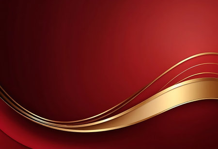 Abstract red background with golden wavy lines. Vector Illustration.の写真素材