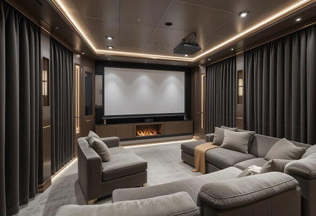 3d rendering luxury and modern living room with tv screen and sofaの写真素材