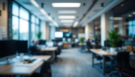 Blurred image of business people working in modern office with bokeh.の写真素材