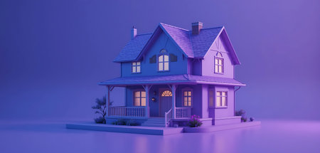 3d render of house on purple background. 3d illustration.の写真素材