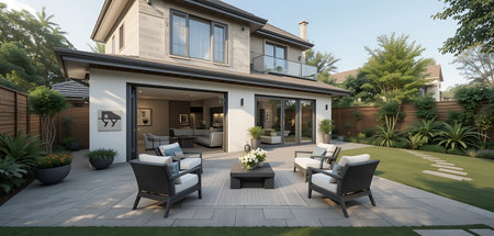 3d rendering of modern cozy house with pool and parking for sale or rentの写真素材