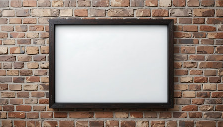Blank picture frame on brick wall background. 3D Renderingの写真素材