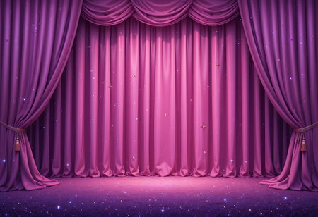 Purple stage curtain with spotlights. 3d render illustration.の写真素材