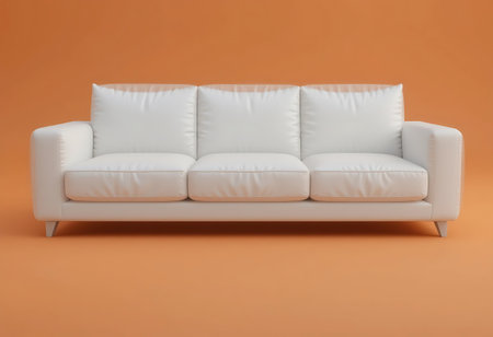 White sofa with pillows on an orange background. 3d renderの写真素材