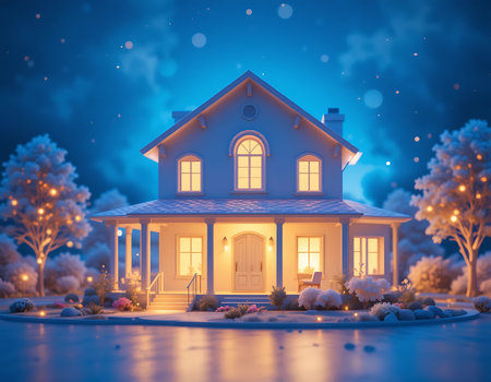 House in winter. Christmas and New Year concept. 3D Renderingの写真素材
