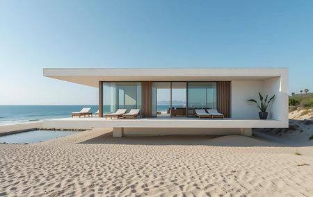 3d rendering of a modern house by the sea. Nobody insideの写真素材