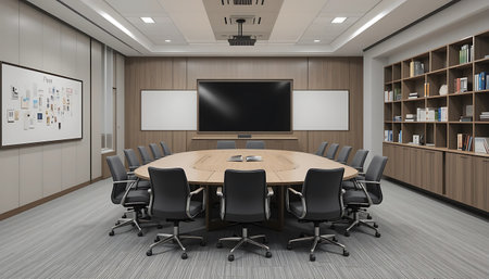 Interior of a modern conference room 3D rendering mock-upの写真素材