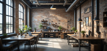 Modern loft interior with brick walls and wooden floor. 3d renderingの写真素材