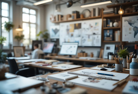 Workplace of graphic designer on table in modern office. Selective focusの写真素材