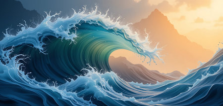 3d illustration of abstract ocean wave background with beautiful light effect.