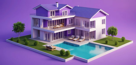 3d rendering of modern cozy house in the garden with pool.