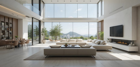 3d rendering modern bright interiors Living room mockup computer digitally generated image