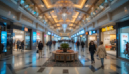 Abstract blur and defocused shopping mall of department store interior for backgroundの写真素材