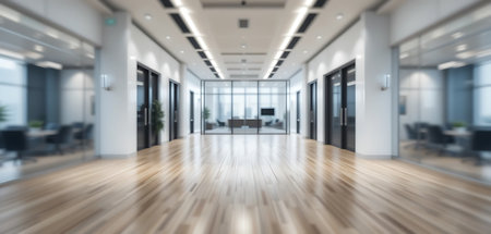 Interior of modern office with wooden floor and glass wall. 3d renderingの写真素材