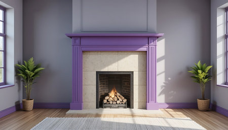 Interior of the living room with fireplace. 3D render.の写真素材