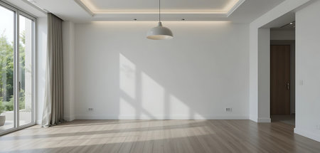 interior modern bright room with white walls, 3d render illustrationの写真素材