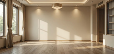Empty room with window and wooden floor. 3d render illustration.