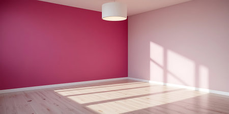 Empty room with pink wall and floor lamp, 3d render.の写真素材