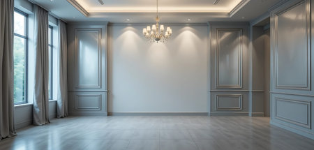 Empty room with blue walls and white floor. 3d rendering.