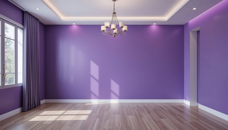interior with purple wall. 3d rendered illustration with wooden floorの写真素材