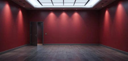 Interior of empty room with red wall and white floor, 3d render