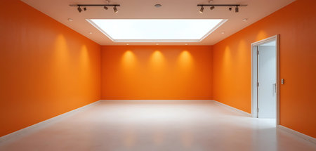 Orange room with orange walls and white floor. 3d rendering.の写真素材