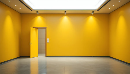 Interior of a modern office hall with yellow walls and floor.の写真素材