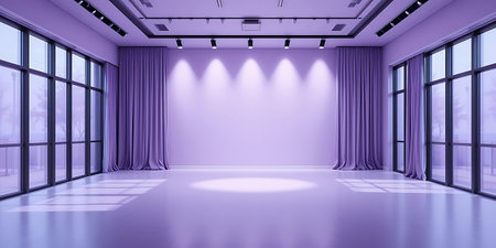 Purple empty stage with curtains and spotlights. 3D renderingの写真素材