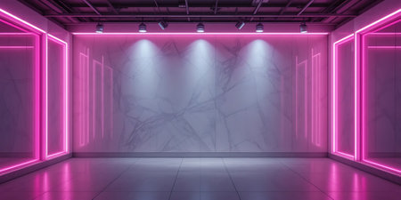 Futuristic Sci-Fi Room Interior with Glowing Neon Lightsの写真素材