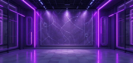 futuristic scifi tunnel corridor with glowing lights 3d renderingの写真素材