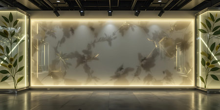 3D rendering of the interior of a room with a white wall