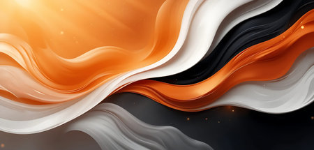 Abstract background with black, orange and white waves. Vector illustration.