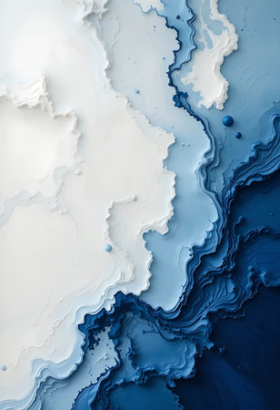 Blue and white abstract background. Liquid marble pattern. Fluid art.