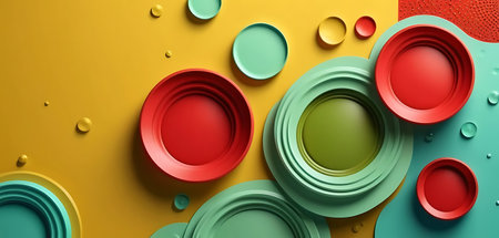 3d illustration of abstract geometric background with circles in yellow and green colorsの写真素材