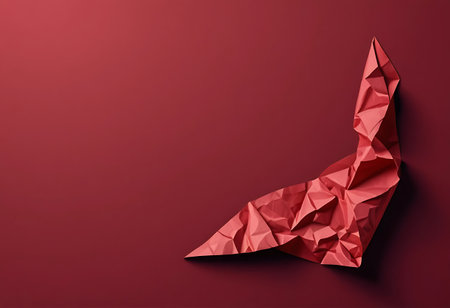 Origami paper bird on a red background. Paper origami.の写真素材