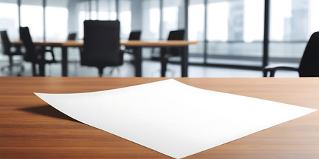 Blank paper on wooden table in meeting room. 3d rendering
