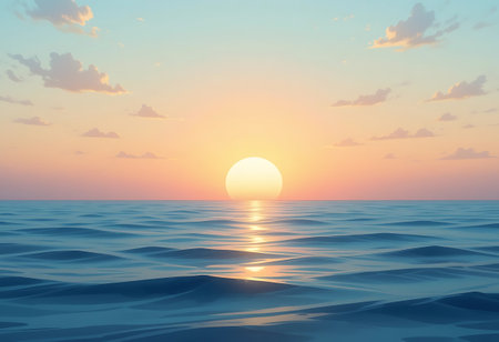 Beautiful seascape. Sunset over the sea. 3D renderの写真素材