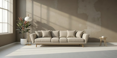 interior with brown sofa, 3d render, mock up, illustrationの写真素材