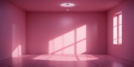 Empty room with pink walls and floor, 3d render, square imageの写真素材