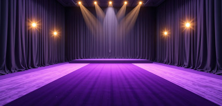 Theater stage with purple curtains and spotlights. 3d renderingの写真素材
