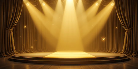 Theater stage with lighting, Stage Podium Scene with for Award Ceremony illuminated by spotlight.の写真素材