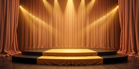 Stage podium with lighting, Stage Podium Scene with for Award Ceremony illuminated by spotlights. Vector illustrationの写真素材