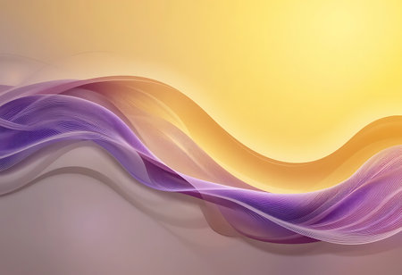 abstract background with smooth lines and waves in purple and yellow colorsの写真素材