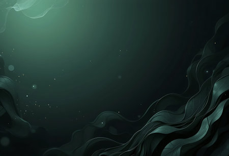 Dark green abstract background with waves and stars. 3D illustration.の写真素材