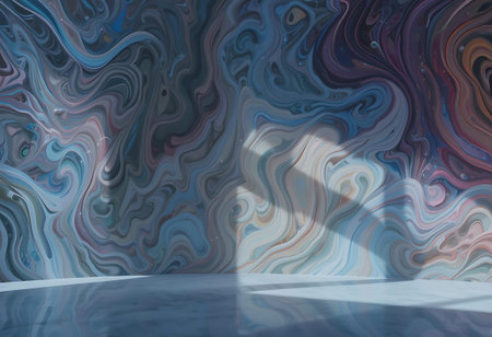 3d render, abstract background, blue and white liquid marble texture