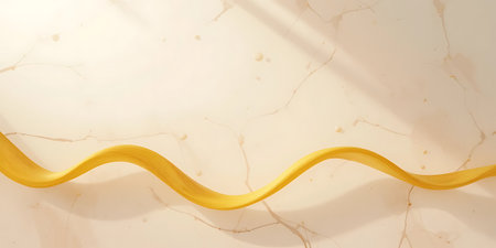 Yellow satin ribbon on a marble background. 3d rendering.の写真素材