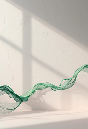3d rendering, abstract background, white and green waves, minimal design